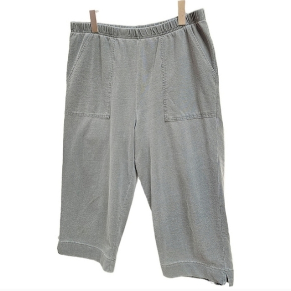 Hot Cotton Green Pull On Cropped Comfort Basic Pants Size Large Minimalist - Picture 2 of 11